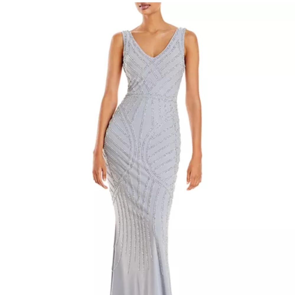 Aqua embellished silver gown size 2